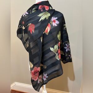 Black Sheer Scarf with Floral Design